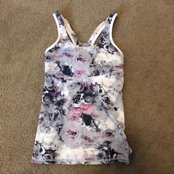 lululemon athletica Tops - Lululemon gray and pink floral workout top size 2